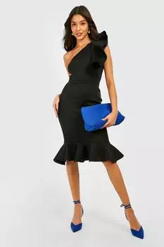 Платье миди с одным плечем Boohoo, черный
