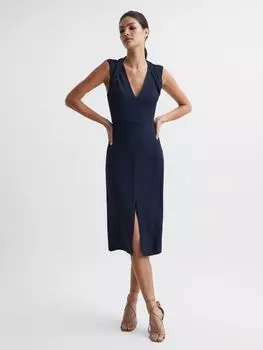 Платье миди с отделкой до плеч Reiss Andi, темно-синий