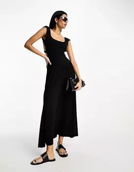 Платье-миди с открытой спиной Asos, черный