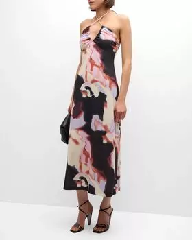 Платье миди с открытой спиной и цветочным принтом Kasia Tanya Taylor, цвет Black/Orchid Wash Mu