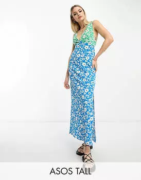 Платье миди с открытой спиной и смешанными принтами ASOS DESIGN Tall