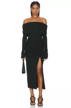 Платье миди с открытыми плечами Ascha со сборками Nicholas, черный