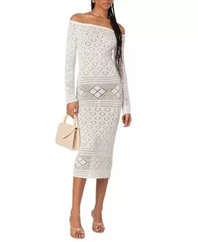 Платье миди с открытыми плечами Edikted Lily крючком, слоновая кость/кремовый
