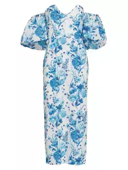 Платье миди с открытыми плечами и цветочным принтом Tati Borgo De Nor, синий