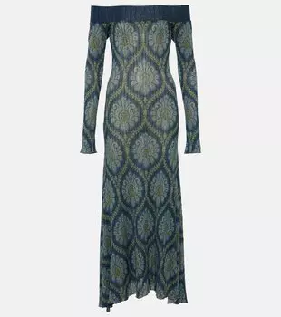 Платье миди с открытыми плечами и принтом Etro, синий