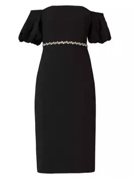 Платье миди с открытыми плечами и кристаллами Gem Crystal Shoshanna, цвет jet
