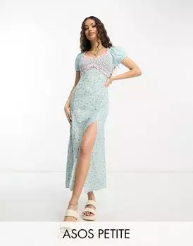 Платье миди с открытыми плечами и принтом в полоску ASOS DESIGN Petite, связанное крючком