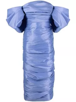 Платье миди с открытыми плечами и драпировкой Ana Radu, синий