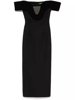 Платье миди с открытыми плечами и бархатными деталями David Koma, черный