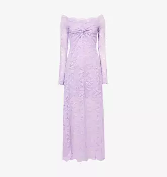 Платье миди с открытыми плечами и длинными рукавами из кружева Rabanne, лавандовый