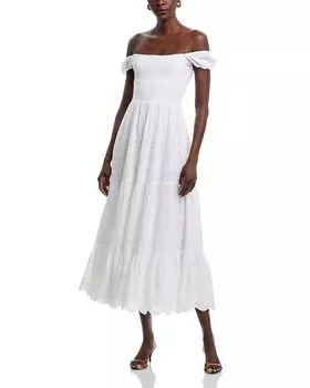 Платье миди с открытыми плечами и ажурными вставками Area Stars, белый