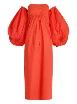 Платье миди с открытыми плечами и объемными рукавами Rosie Assoulin, оранжевый