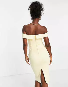 Платье миди с открытыми плечами и закрученными деталями Lavish Alice