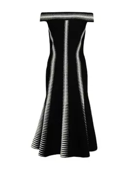 Платье миди с открытыми плечами из жаккарда Alexander McQueen, черный