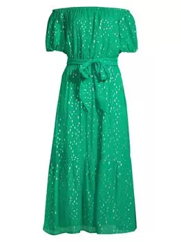 Платье миди с открытыми плечами Tamie Metallic Lilly Pulitzer, зеленый