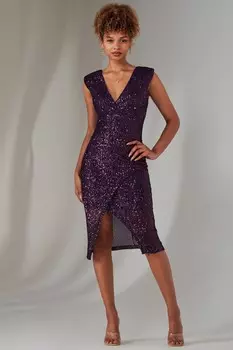 Платье миди с пайетками Deja и разрезом Jolie Moi, фиолетовый