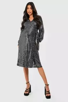 Платье миди с пайетками для материалов Boohoo, черный