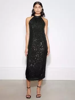 Платье миди с пайетками и бретелькой на бретельках Albaray, черный