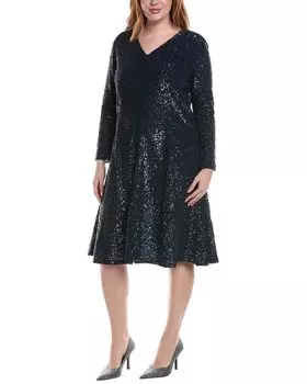 Платье-миди с пайетками и клешем от Michael Kors Collection, синий
