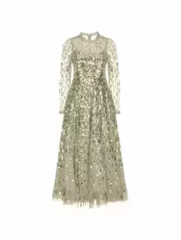 Платье миди с пайетками Needle & Thread, зелёный