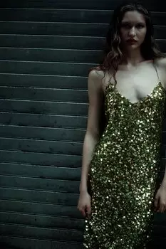 Платье миди с пайетками ZARA, зеленый