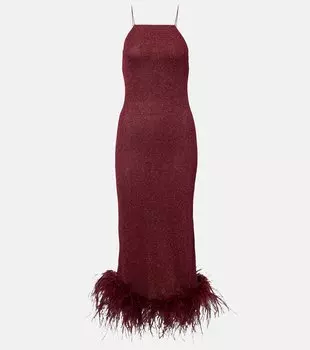 Платье миди с перьевым декором Lumire Osree, бордовый