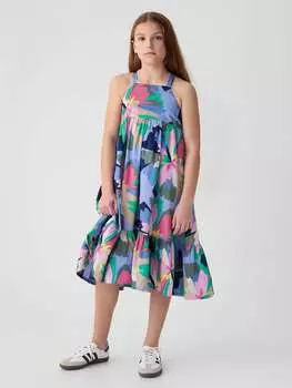 Платье миди с перекрещенными бретелями Gap, цвет blue/pink