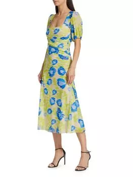 Платье миди с перекрещивающейся сеткой Ganni, цвет Strong Blue