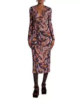 Платье миди с перекрученным передом Etro, мультиколор