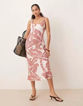 Платье миди с перекрученными бретелями и косой вязкой ASOS DESIGN с принтом в виде выдуваемых пальм