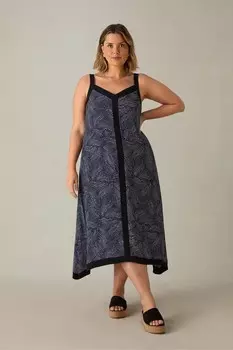 Платье миди с платковым подолом и абстрактным узором в стиле колор-блок Live Unlimited, черный