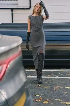 Платье миди с плиссированной талией ZARA, серый