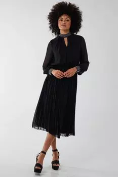 Платье миди с плиссированным низом и кристаллами на воротнике Blue Vanilla, черный