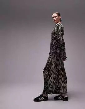 Платье миди с плиссированным подолом и салатовым подолом Topshop