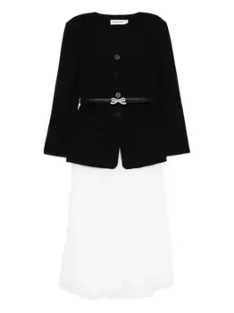 Платье миди с плиссированными вставками и бантом Self-Portrait, черный