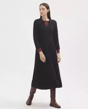 Платье миди с плиссировкой и воротником-поло Nice Things, тёмно-синий