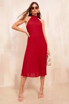 Платье миди с плиссировкой и вырезом халтер Friends Like These, красный