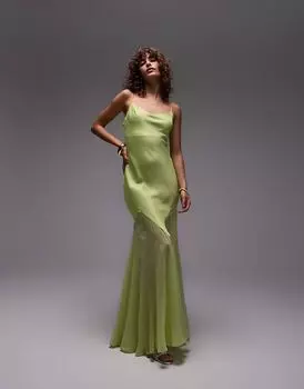 Платье миди с подолом годе из смешанной ткани премиум-класса Topshop цвета лайма