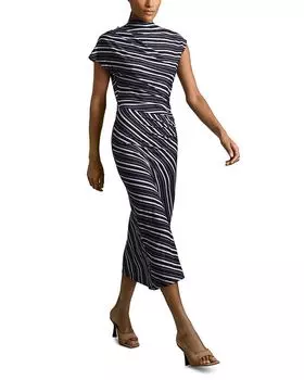 Платье миди с полосатым принтом REISS, синий