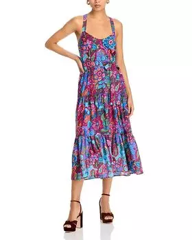 Платье миди с поясом AQUA, мультиколор