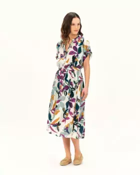 Платье миди с поясом и цветочным принтом Caroll, фиолетовый