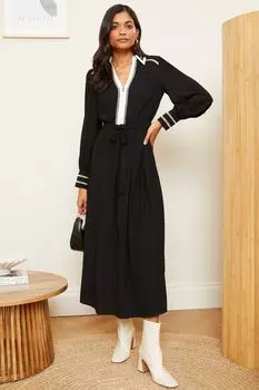 Платье миди с поясом и молнией с контрастной отделкой Love & Roses, черный