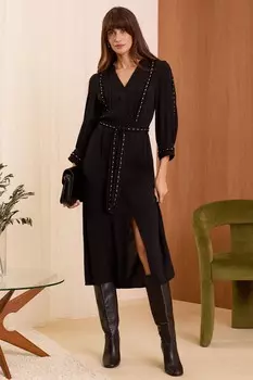 Платье миди с поясом и отделкой заклепками Love & Roses, черный