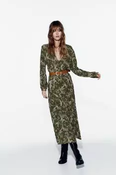 Платье миди с поясом пейсли ZARA, мультиколор