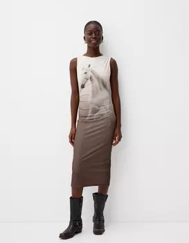 Платье миди с принтом Bershka, серый