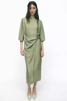 Платье миди с принтом цепочки ZARA, разноцветный