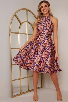 Платье миди с принтом чернильного горшка и высоким воротом Chi Chi London, розовый