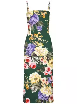 Платье миди с принтом Garden DOLCE & GABBANA, зеленый