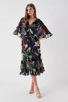 Платье миди с принтом и оборками Coast, черный