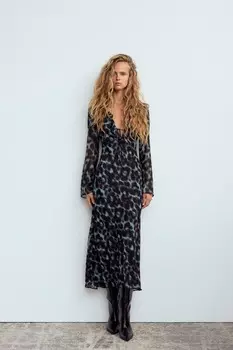 Платье миди с принтом и оборками ZARA, цвет only one